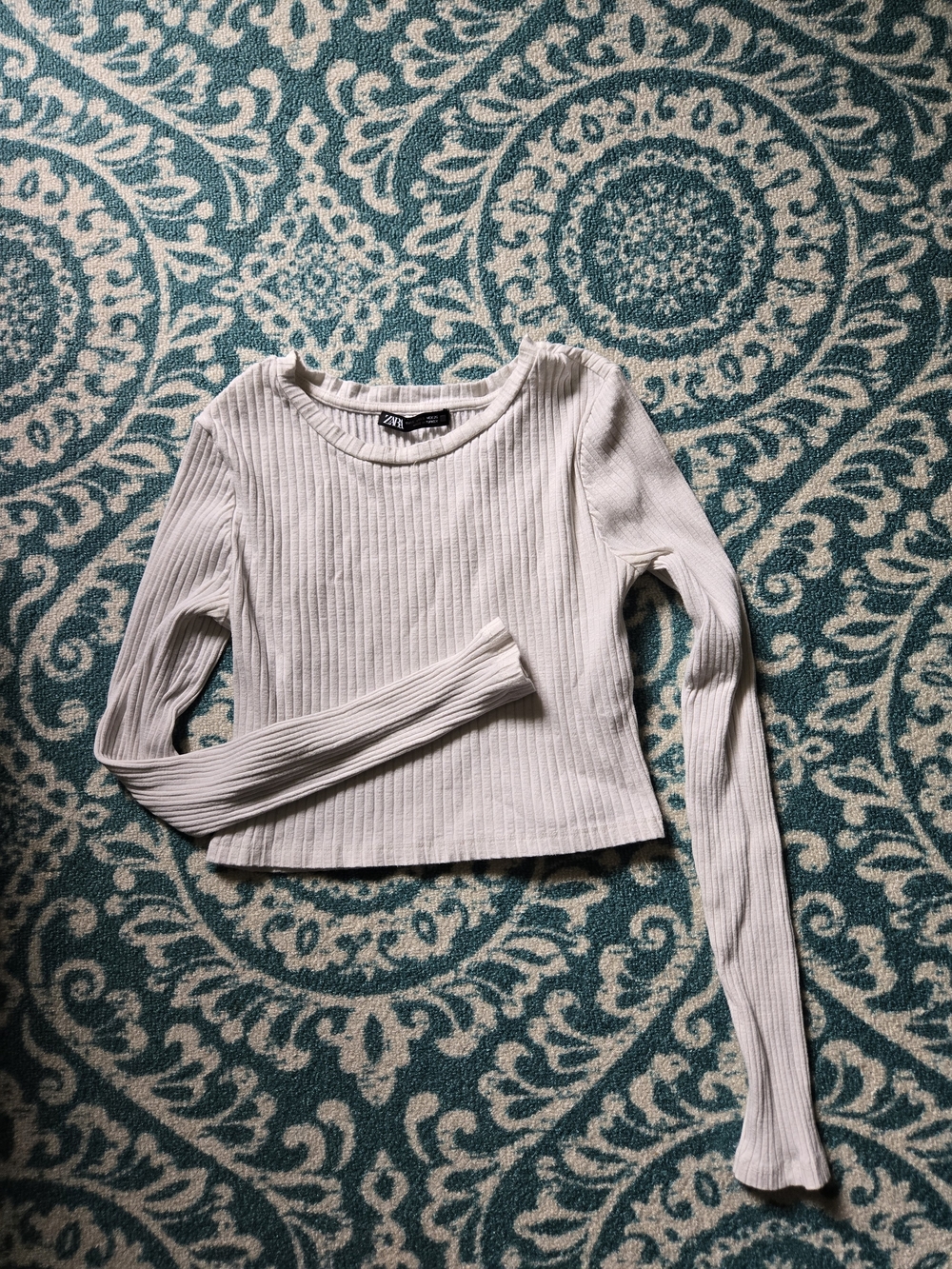 Zara Cream Ribbed Long Sleeve Crop Top
